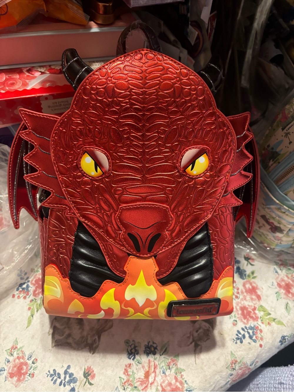 Loungefly Fourth Wing Metallic Red Fire Breathing Dragon Mini Backpack Exclusive